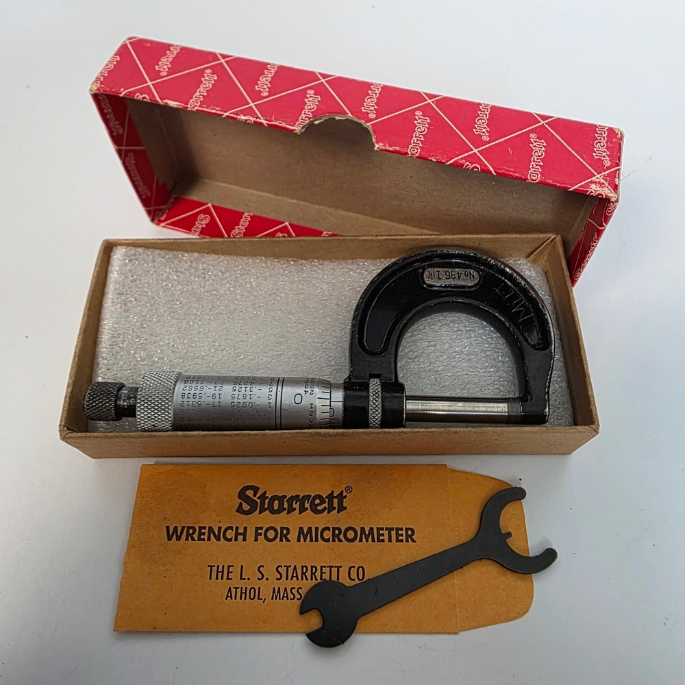 Starrett No 436-1IN Outside Micrometer 0-1 Inch Precision Tool With Box Wrench